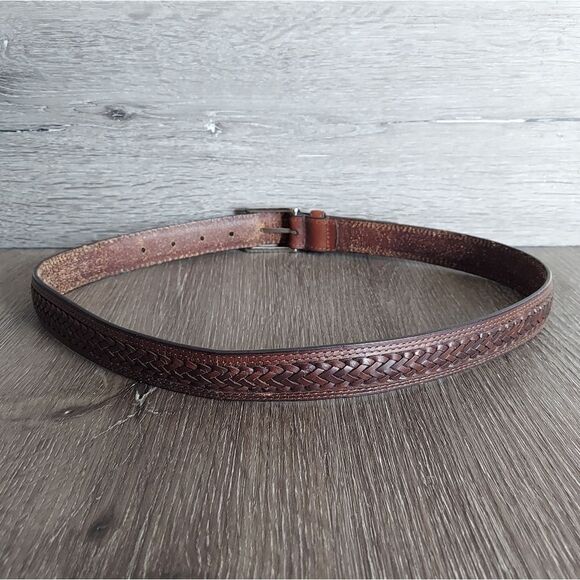 Brown Full Grain Cowhide Braided Belt Solid Brass Buckle Medium - Picture 2 of 6